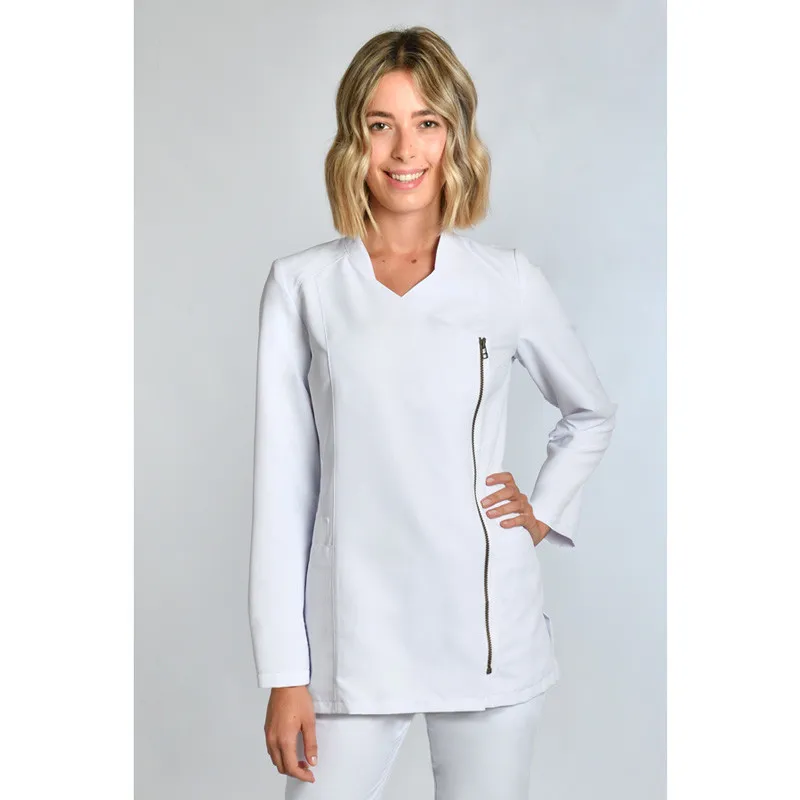CHAQUETA MUJER DE MICROFIBRA BLANCA CON CREMALLERA DORADA  DYNEKE