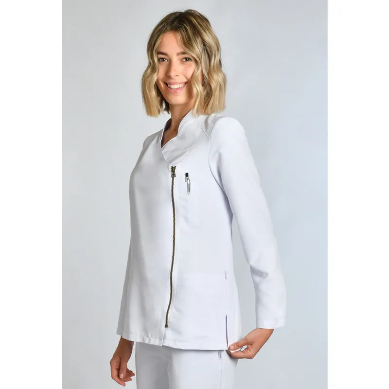 CHAQUETA MUJER DE MICROFIBRA BLANCA CON CREMALLERA DORADA  DYNEKE