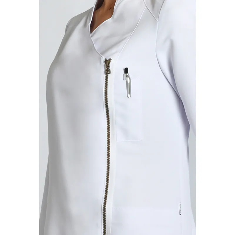 CHAQUETA MUJER DE MICROFIBRA BLANCA CON CREMALLERA DORADA  DYNEKE