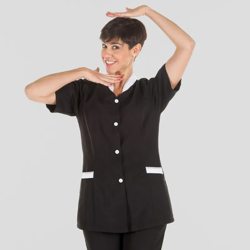 CHAQUETA SERVICIO MICROFIBRA NEGRA CON PUNTILLA EMMA  GARY'S
