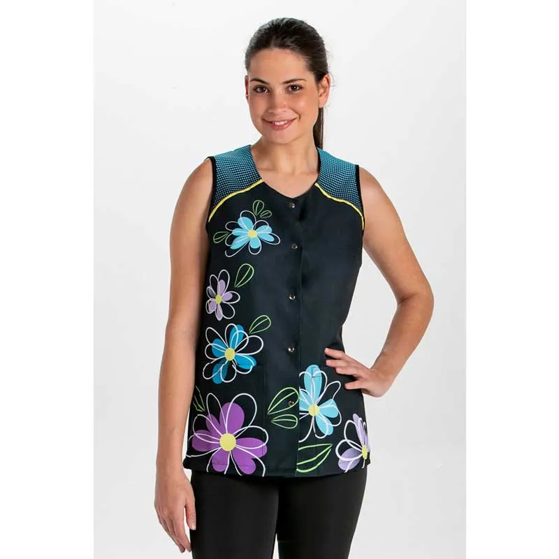 CHAQUETA SIN MANGAS ESTAMPADO FLOR AZUL  DYNEKE