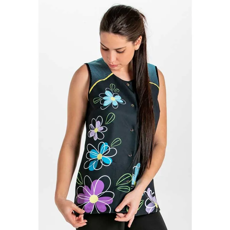 CHAQUETA SIN MANGAS ESTAMPADO FLOR AZUL  DYNEKE