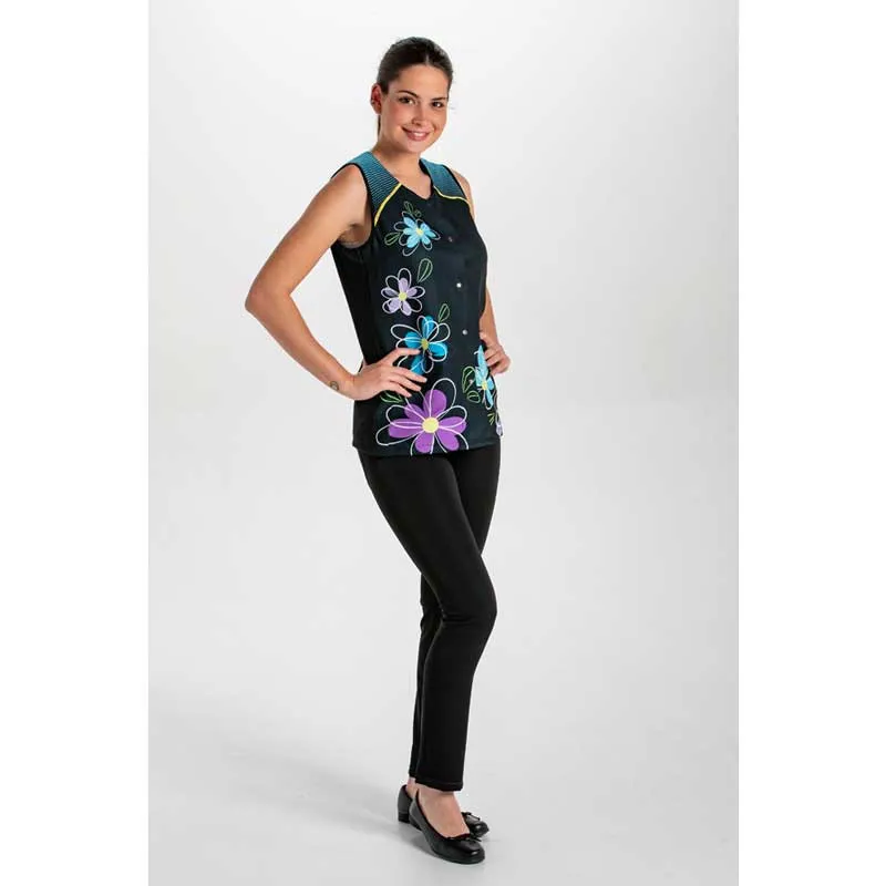 CHAQUETA SIN MANGAS ESTAMPADO FLOR AZUL  DYNEKE