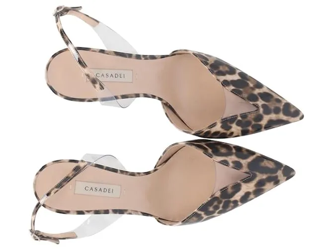 Chinelas destalonadas con estampado de leopardo en PVC marrón de Casadei Impresión de pitón 