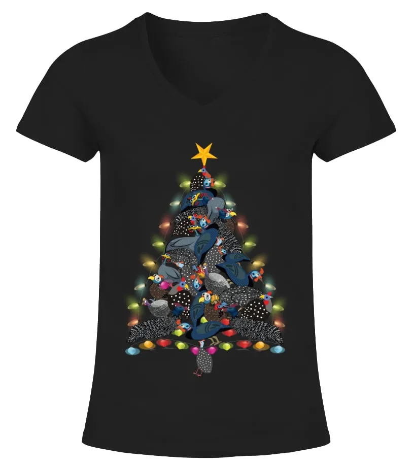 CHRISTMAS SHIRT WITH GUINEA FOWL Camiseta cuello pico Mujer