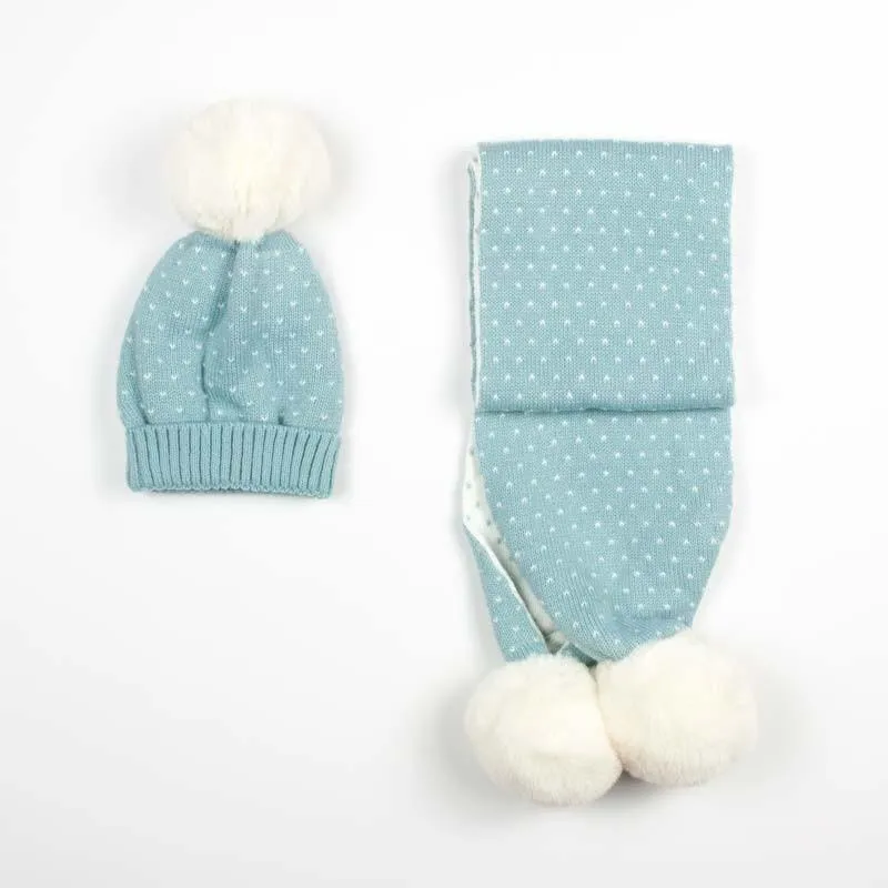 Conjunto gorro y bufanda punteado azul ocean