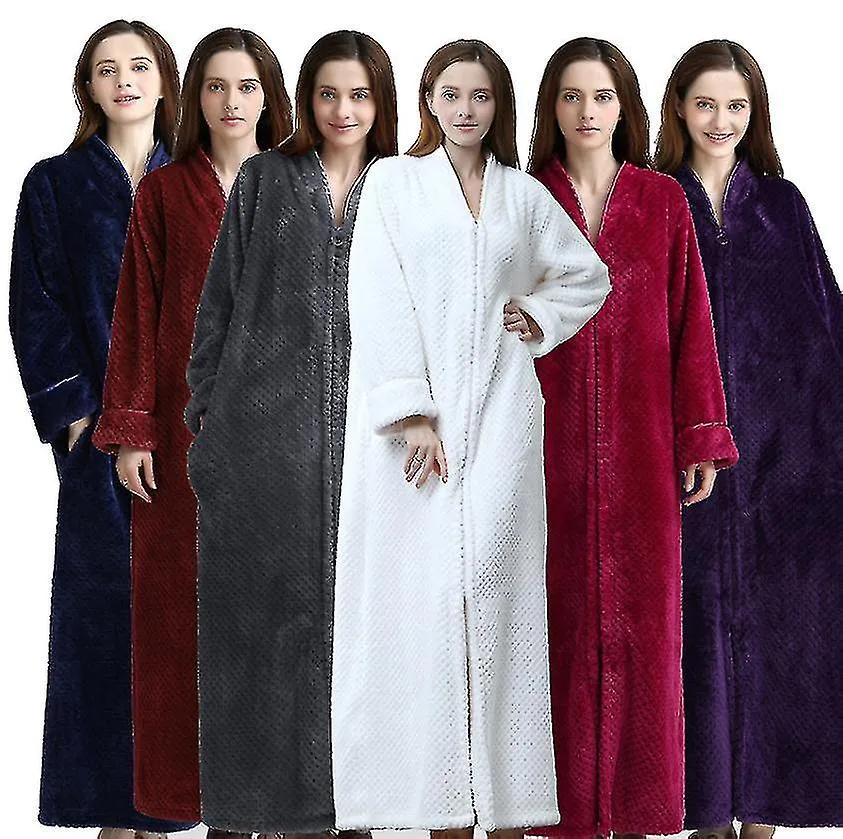 Cremallera Albornoz para mujer Franela Tois de lana Invierno Cálido Housecoat Camisón
