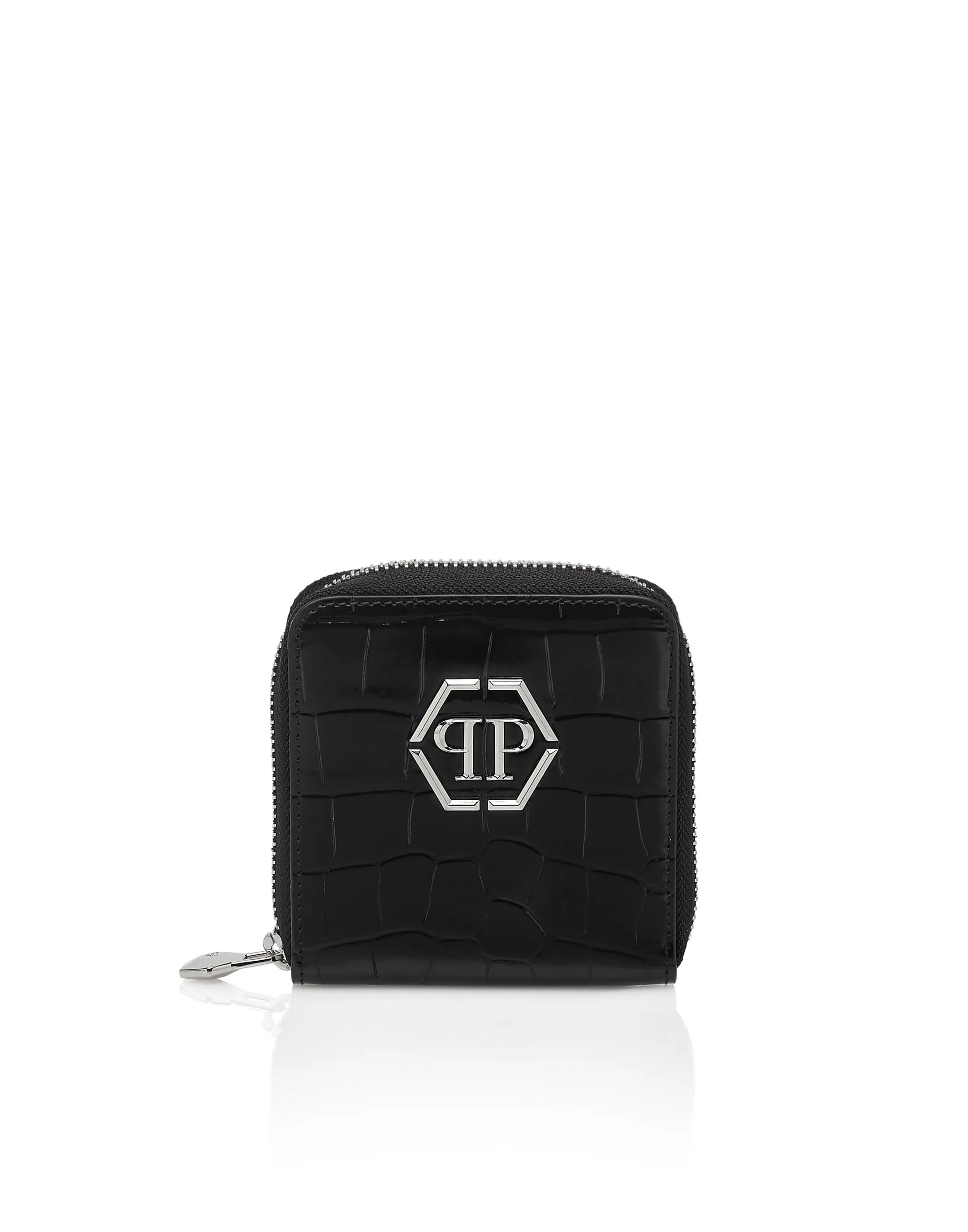 Croco Embossed Mini Round Zip Wallet