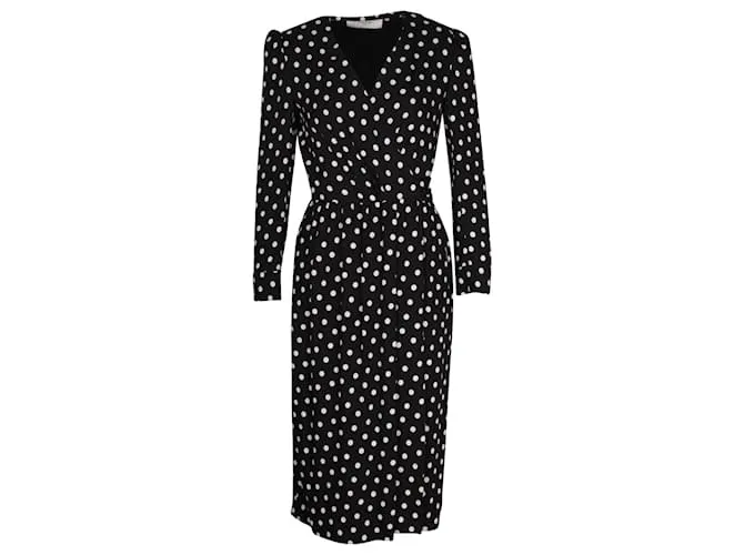 Céline Vestido midi con estampado de lunares Celine en viscosa negra 