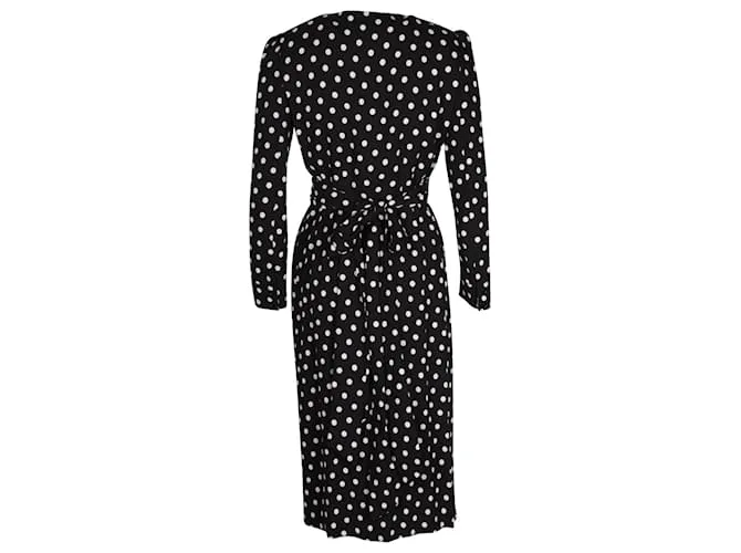 Céline Vestido midi con estampado de lunares Celine en viscosa negra 