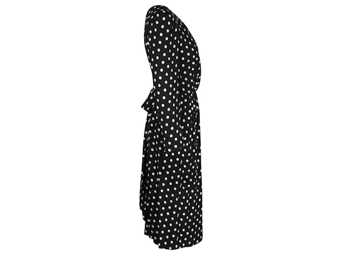 Céline Vestido midi con estampado de lunares Celine en viscosa negra 