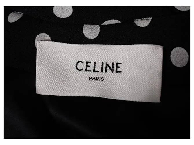 Céline Vestido midi con estampado de lunares Celine en viscosa negra 