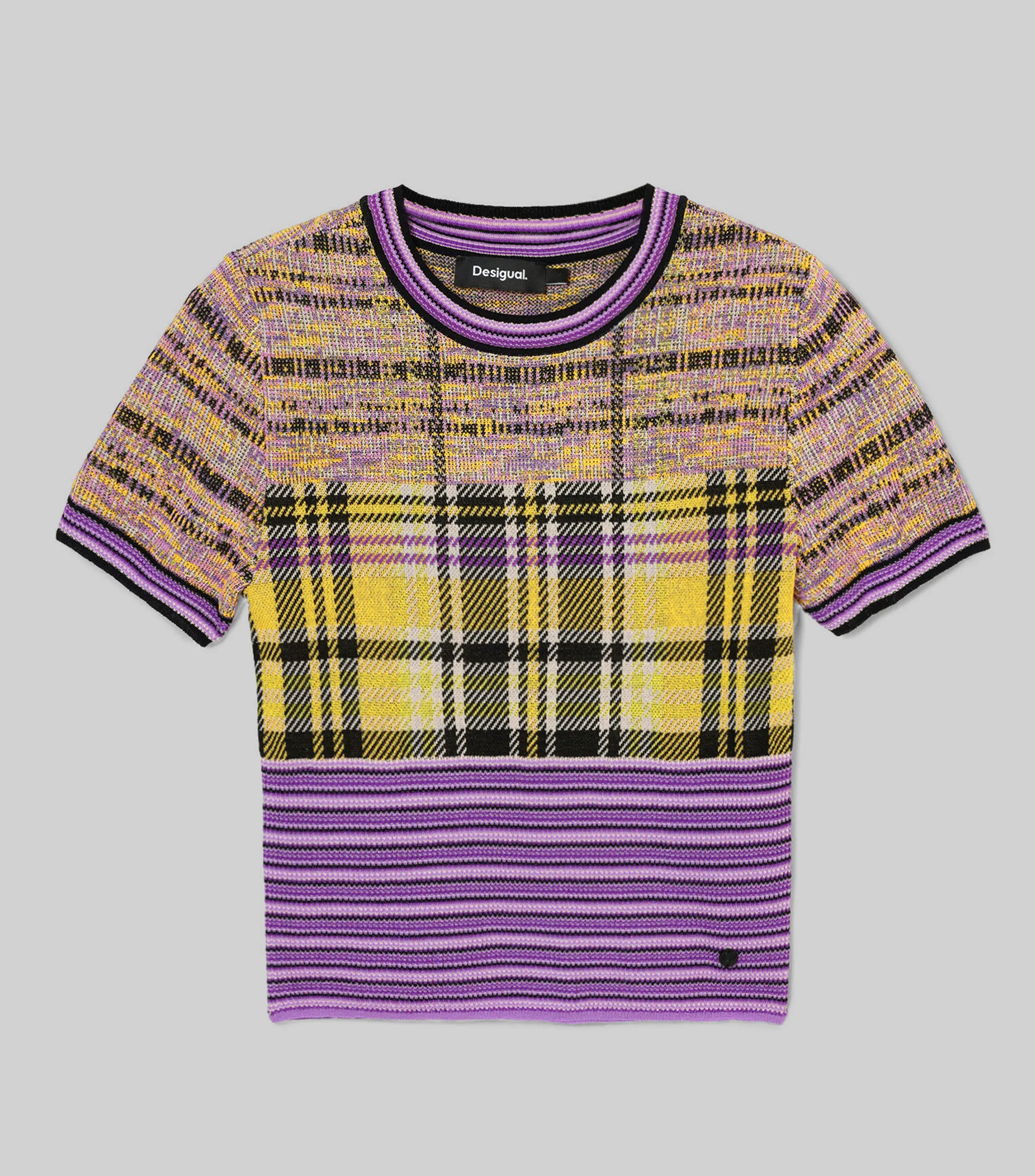 Desigual Playera cuello redondo manga corta con rayas y cuadros Mujer