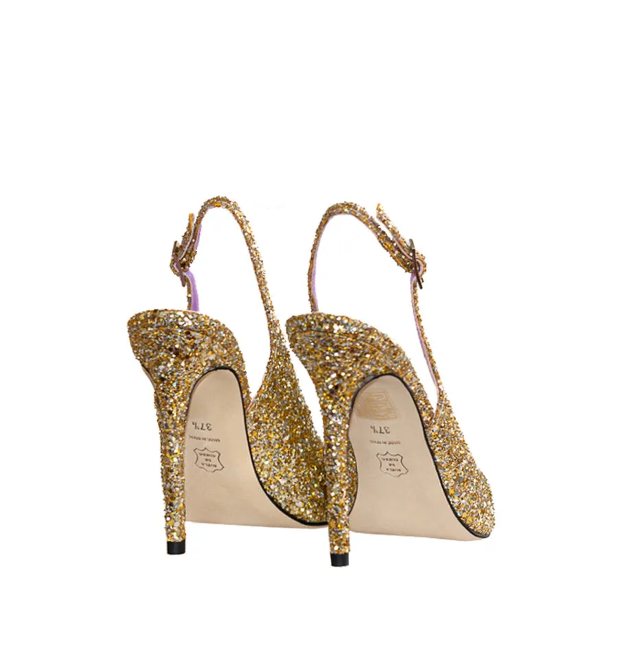 Destalonado alto en glitter oro