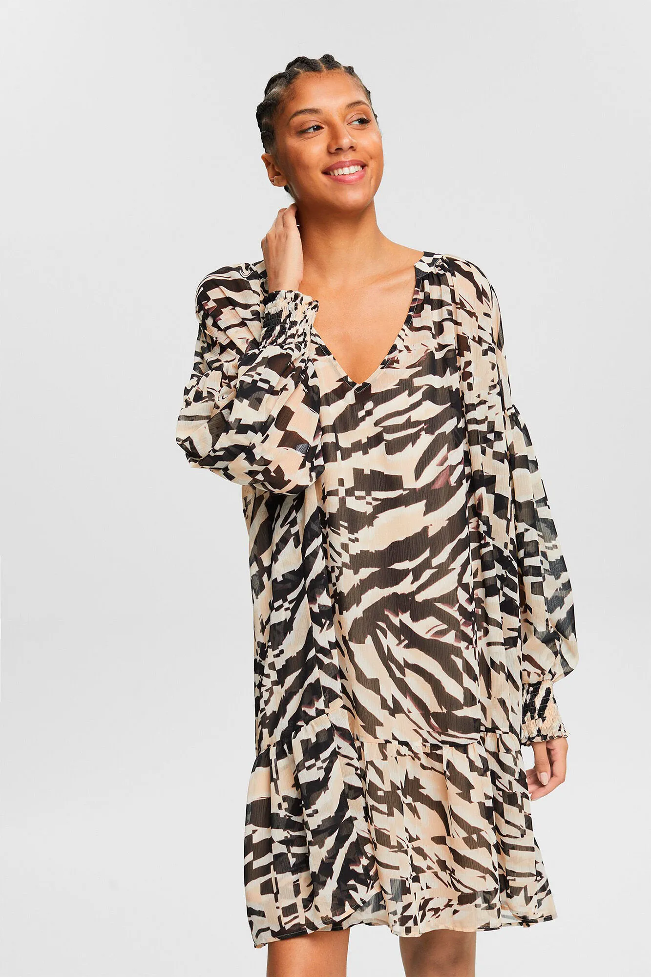 Esprit Vestido chiffon estampado animal print