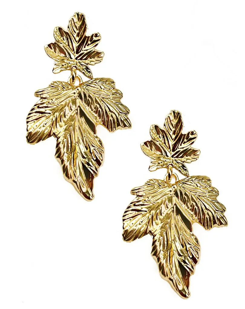 FAVORECEDORES PENDIENTES DORADOS LARGOS CON HOJAS