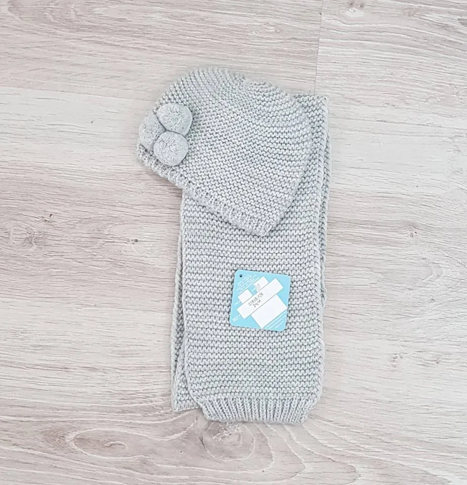Gorro+Bufanda Punto Bobo Pompones P130239 Gris