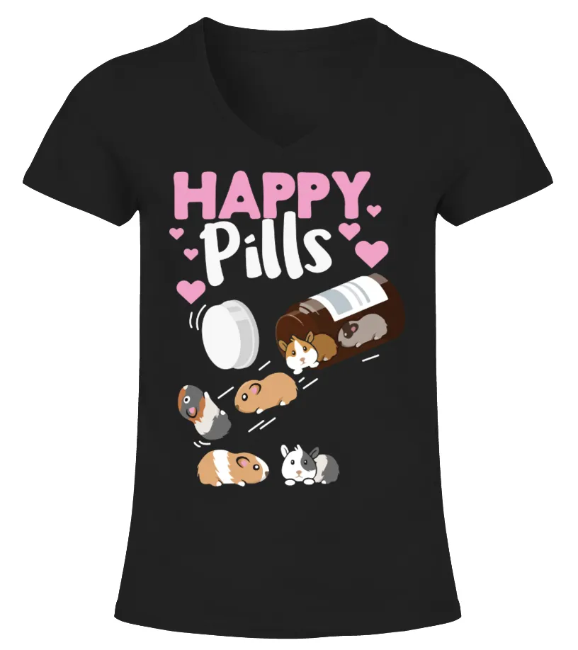 Guinea Pig Happy Pills Camiseta cuello pico Mujer