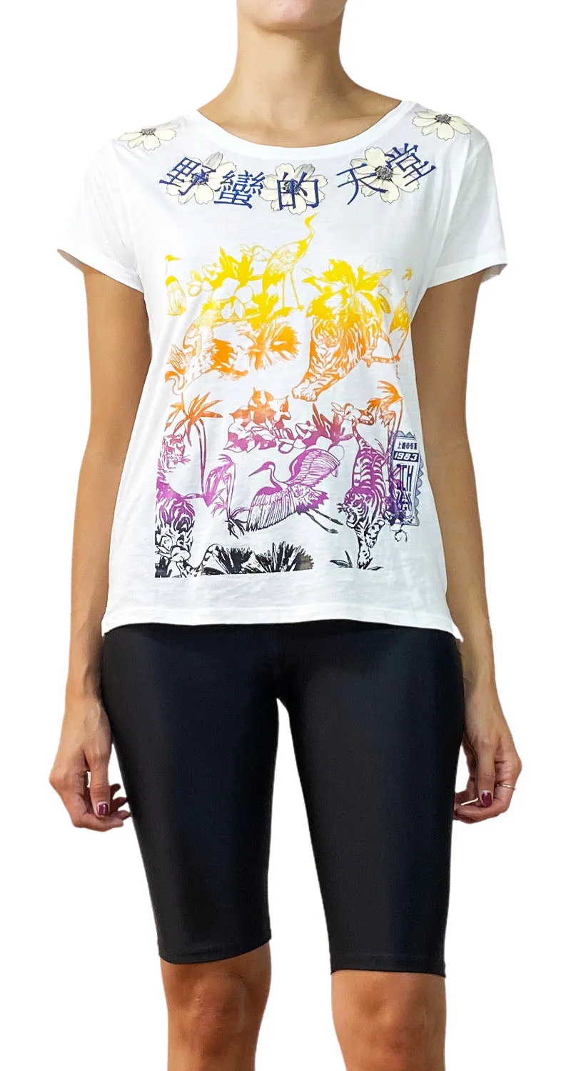 JAZMIN CHEBAR Polera Blanca Flores