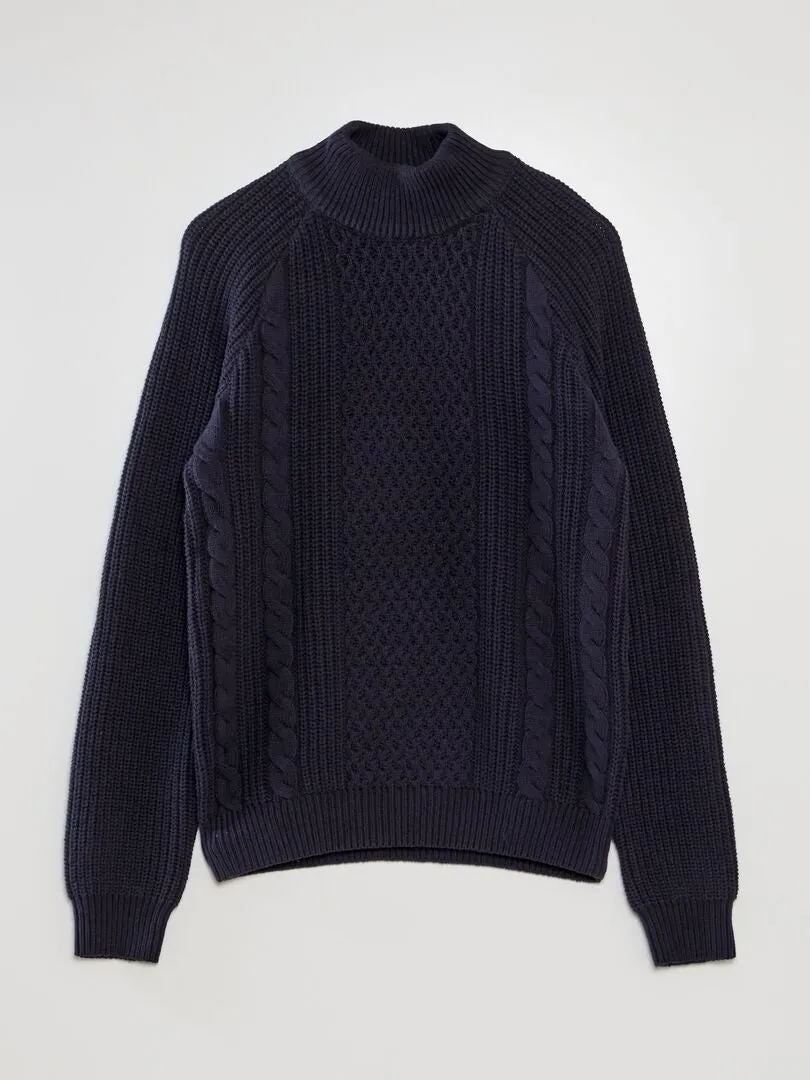 JERSEY DE PUNTO TRENZADO CON CUELLO ALTO  AZUL