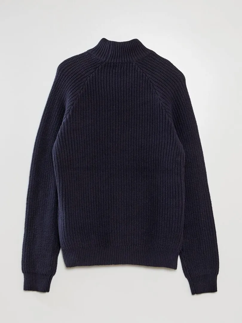 JERSEY DE PUNTO TRENZADO CON CUELLO ALTO  AZUL