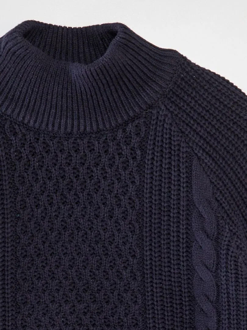 JERSEY DE PUNTO TRENZADO CON CUELLO ALTO  AZUL