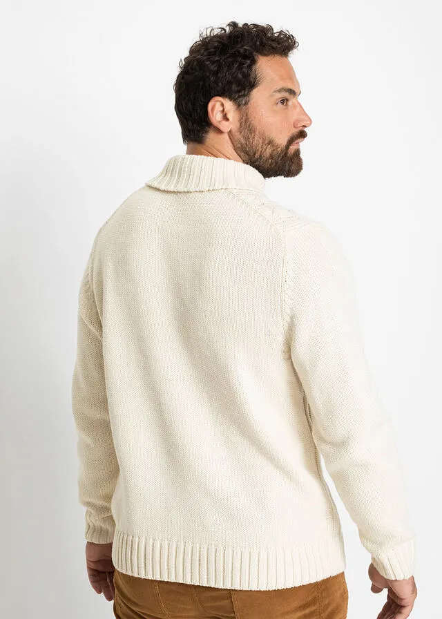 Jersey grueso de cuello alto de punto Crudo