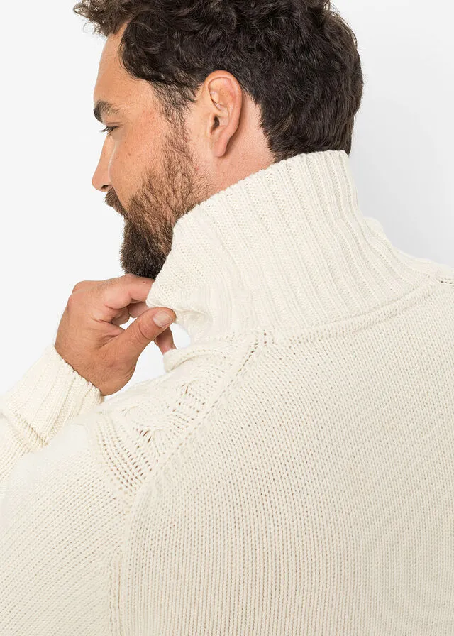 Jersey grueso de cuello alto de punto Crudo