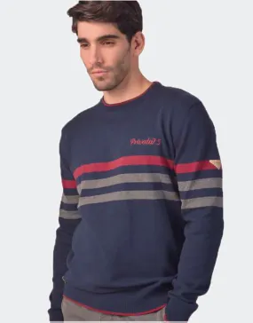 Jersey hombre Privata punto algodón cuello redondo, azul marino con 3 rayas en la parte del pecho