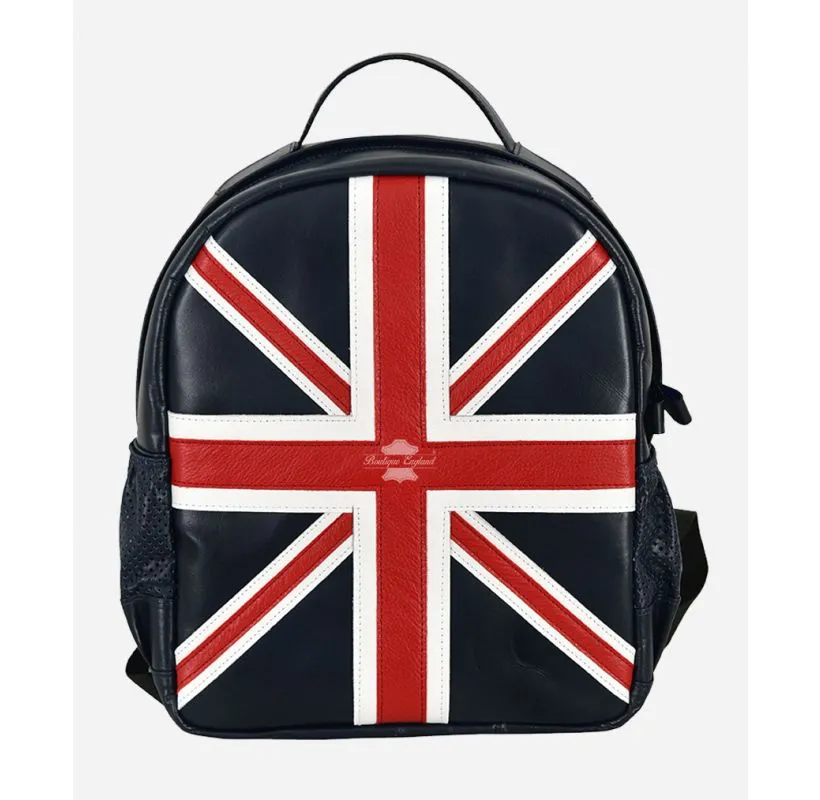 Kids Union Jack Leather Backpack School Bag Navy Blue