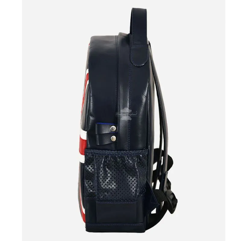 Kids Union Jack Leather Backpack School Bag Navy Blue