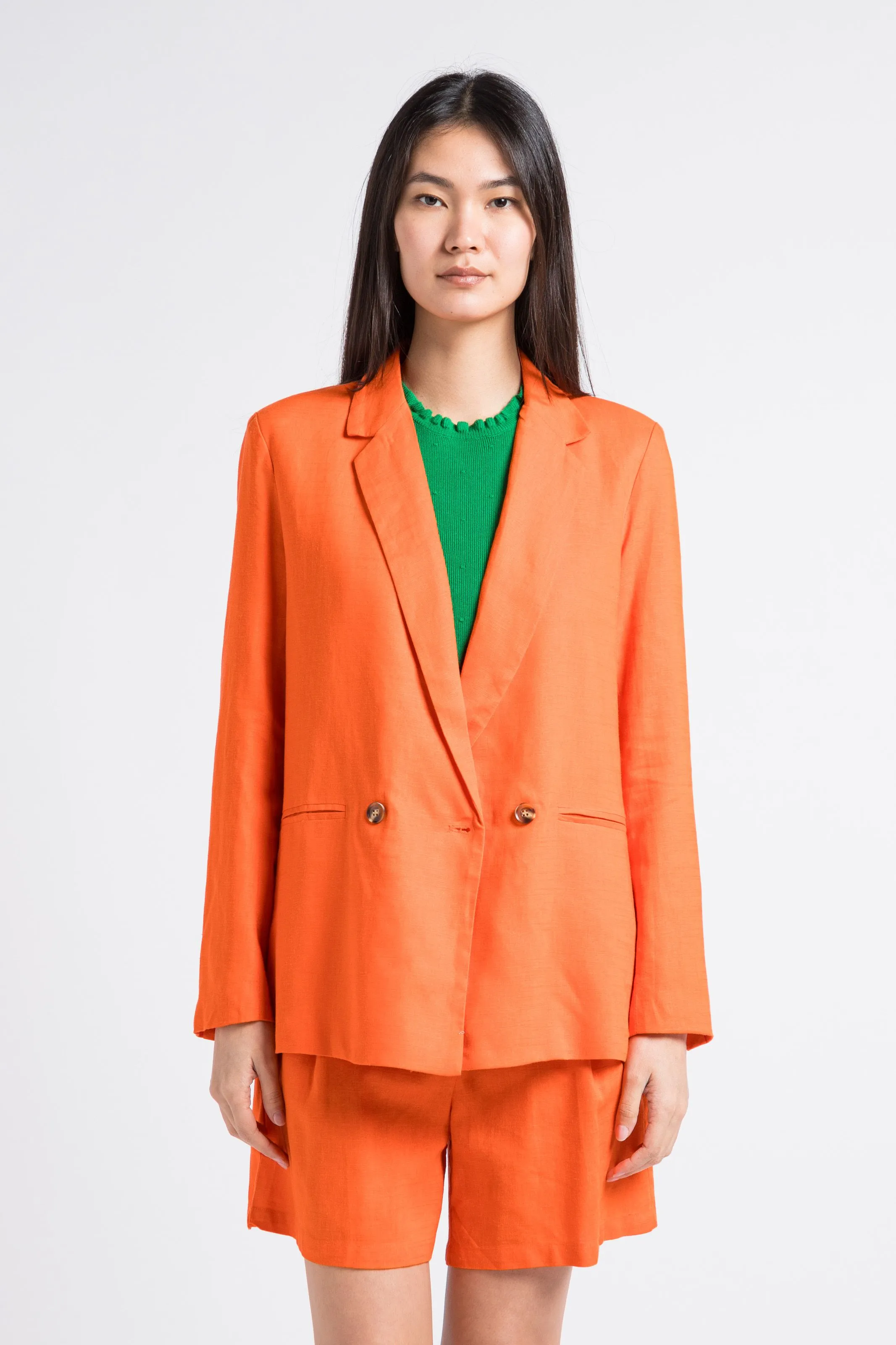 LA PETITE ETOILE VIVANO  CHAQUETA SASTRE DE MEZCLA DE LINO EN NARANJA