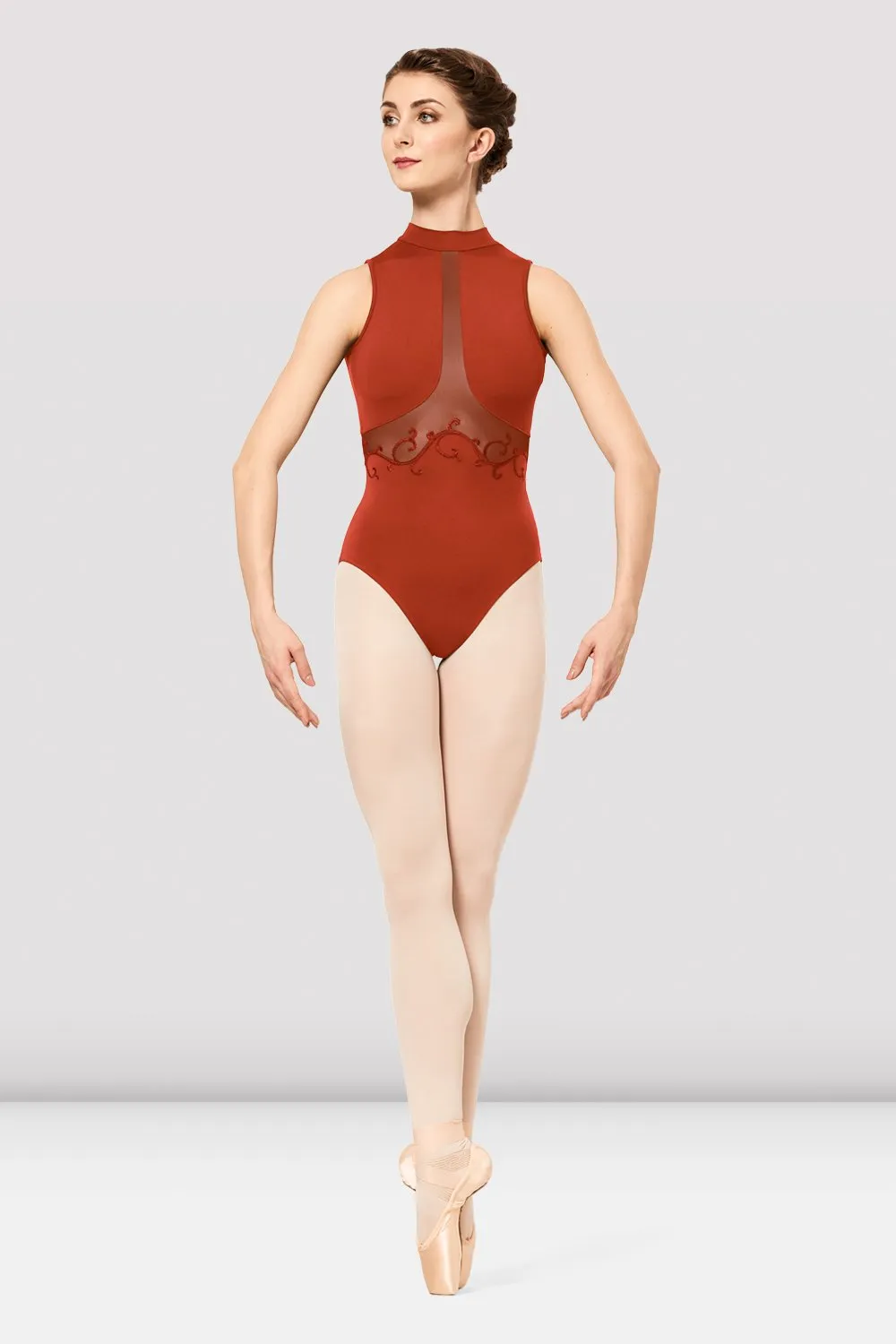 Ladies Kaiya Mesh Spliced Embroidered Tank Leotard