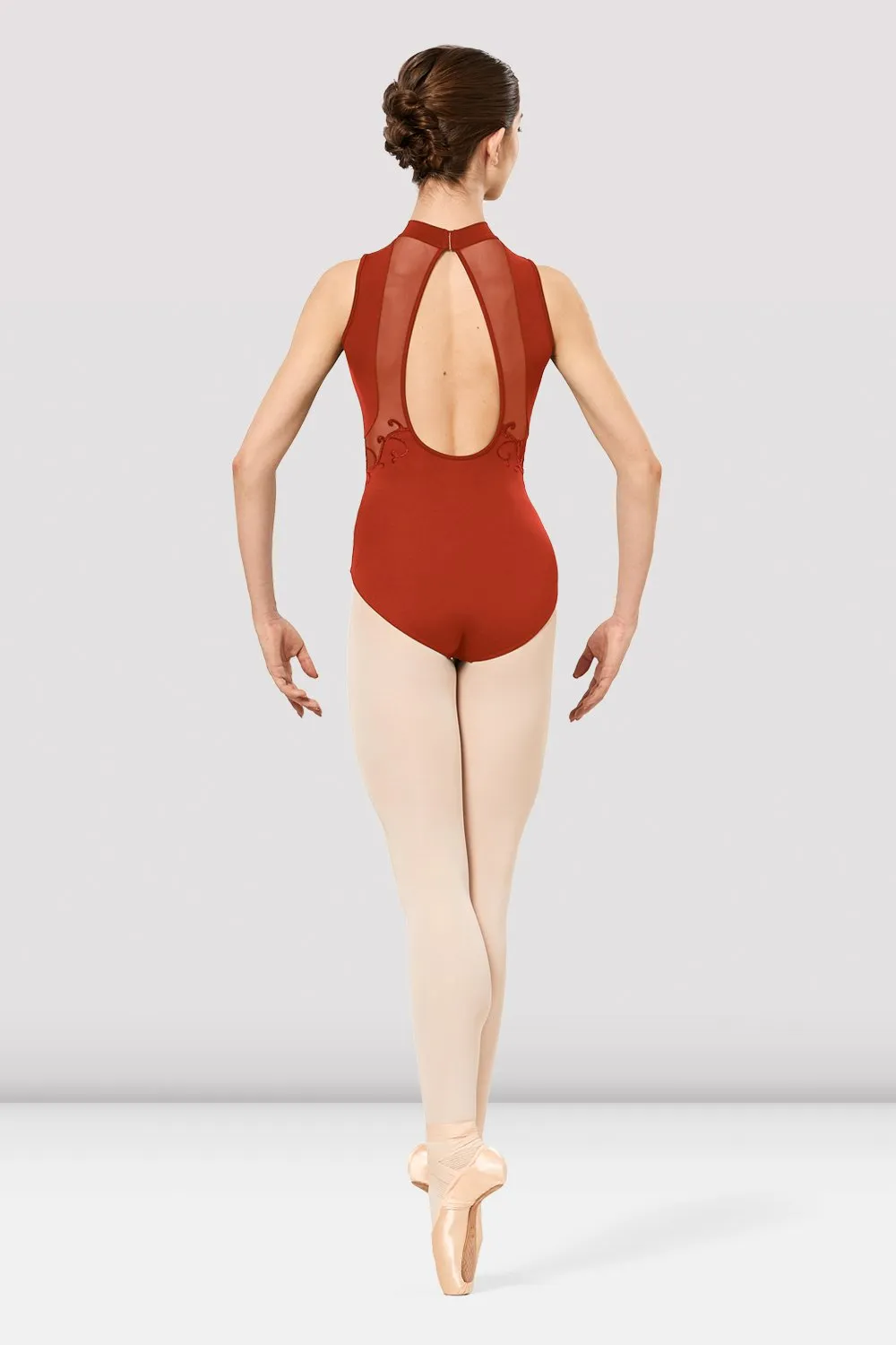 Ladies Kaiya Mesh Spliced Embroidered Tank Leotard
