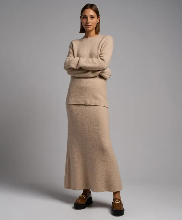 LISA YANG Kael beige cashmere midi skirt