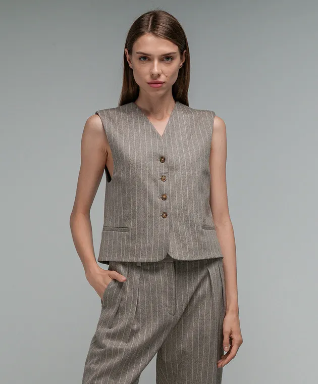 Lou Lou Studio Smith wool and cashmere striped waistcoat in brown