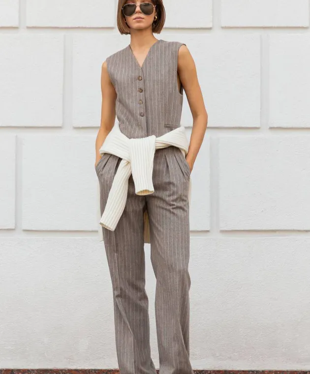 Lou Lou Studio Smith wool and cashmere striped waistcoat in brown