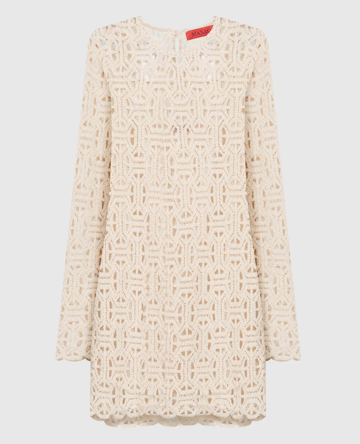 Max & Co Beige PERIM mini dress with macrame embroidery