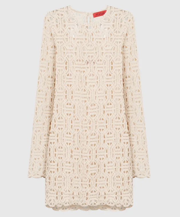 Max & Co Beige PERIM mini dress with macrame embroidery