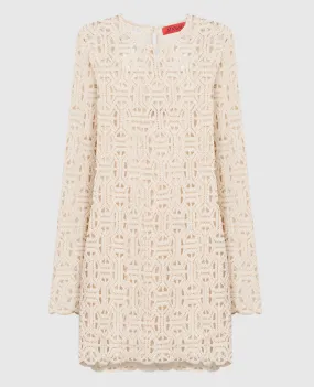 Max & Co Beige PERIM mini dress with macrame embroidery