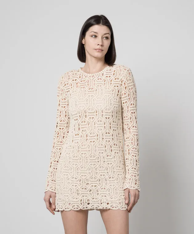 Max & Co Beige PERIM mini dress with macrame embroidery