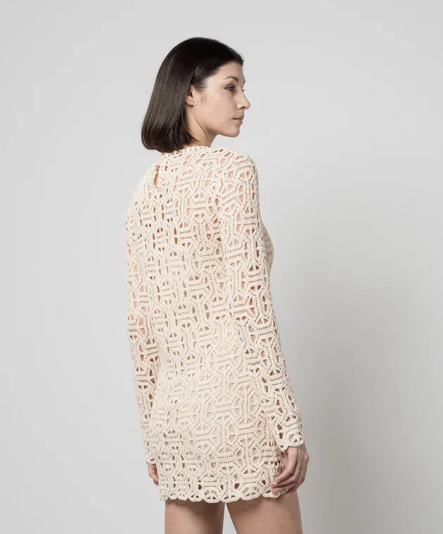 Max & Co Beige PERIM mini dress with macrame embroidery