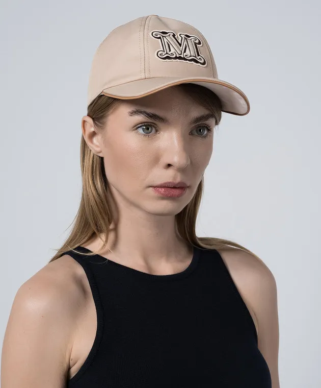Max Mara Beige Libero cap with logo monogram patch