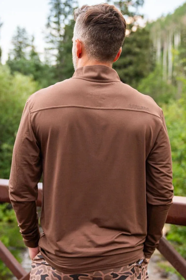 MEN'S BURLEBO PERFORMANCE QUARTER ZIP IN HEATHER BROWN