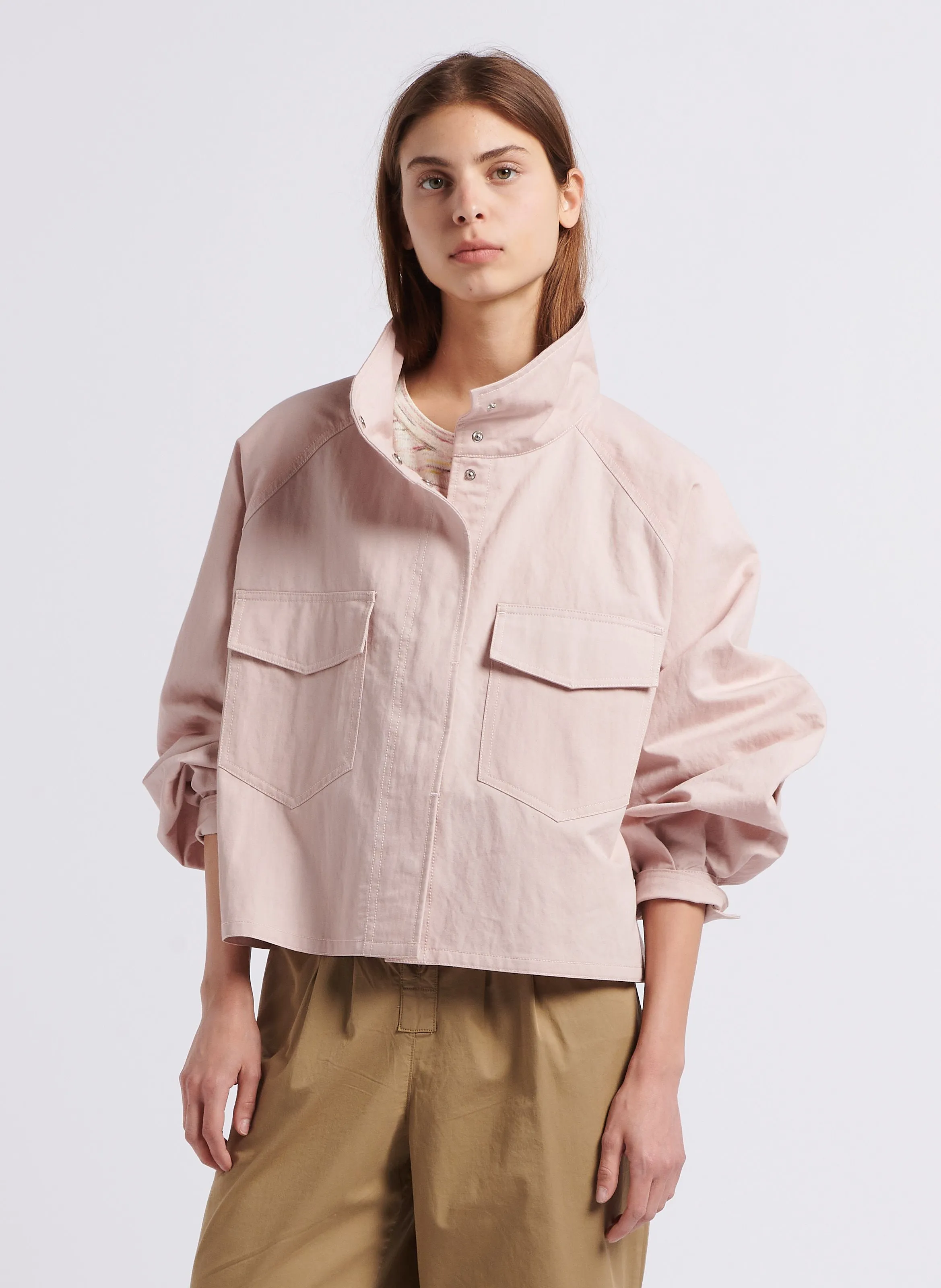 MILKY  CHAQUETA DE MEZCLA DE ALGODóN CON CUELLO ALTO EN ROSA