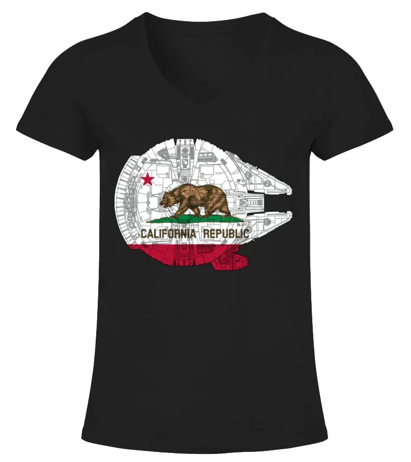 MILLENNIUM FALCON CALIFORNIA FLAG Camiseta cuello pico Mujer