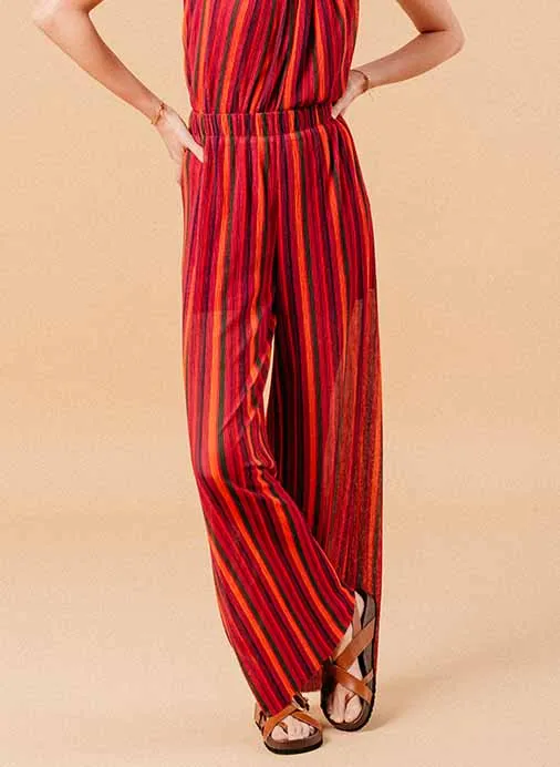 MILLY  PANTALóN ANCHO PLISADO A RAYAS EN MULTICOLOR