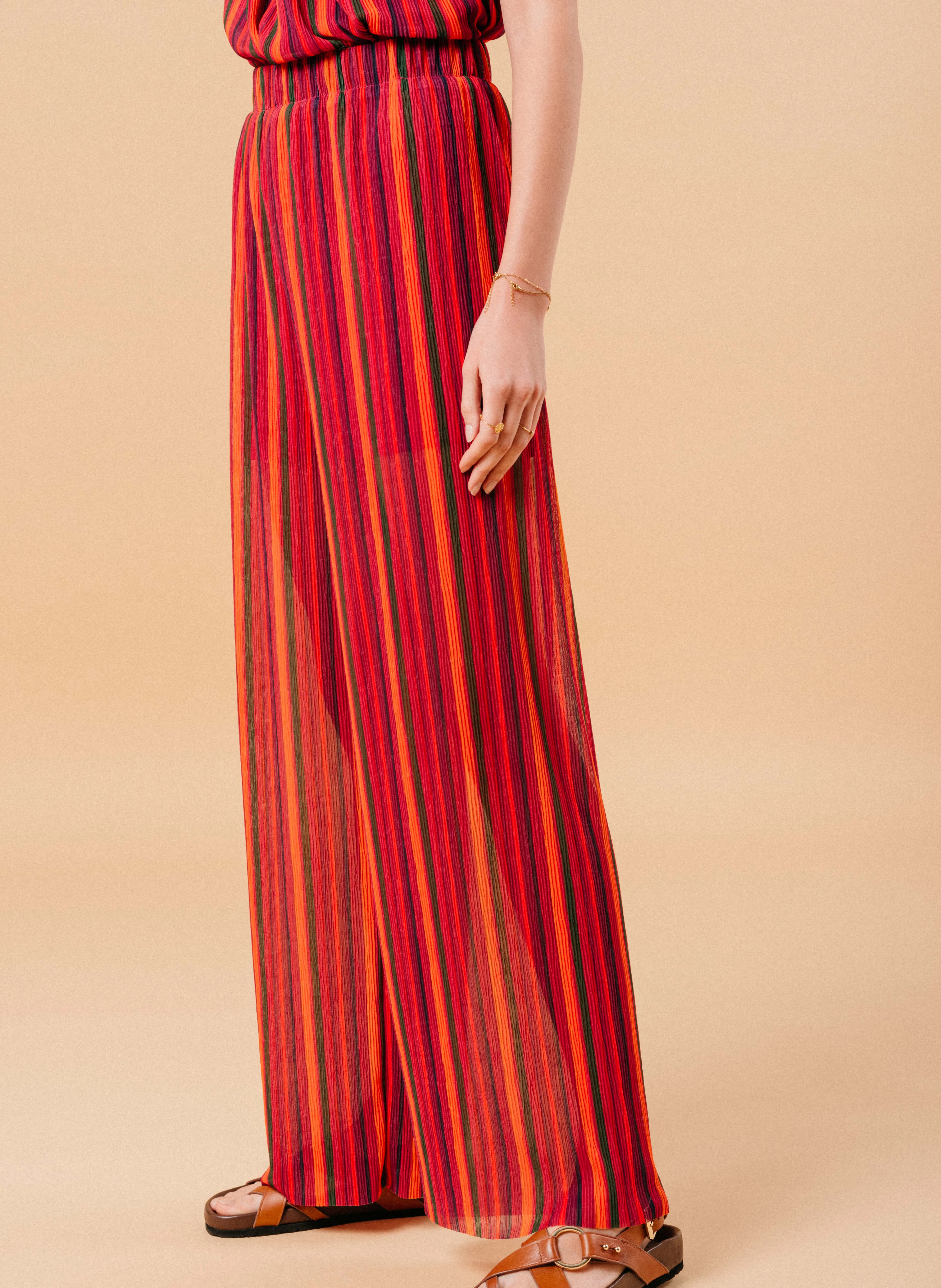 MILLY  PANTALóN ANCHO PLISADO A RAYAS EN MULTICOLOR