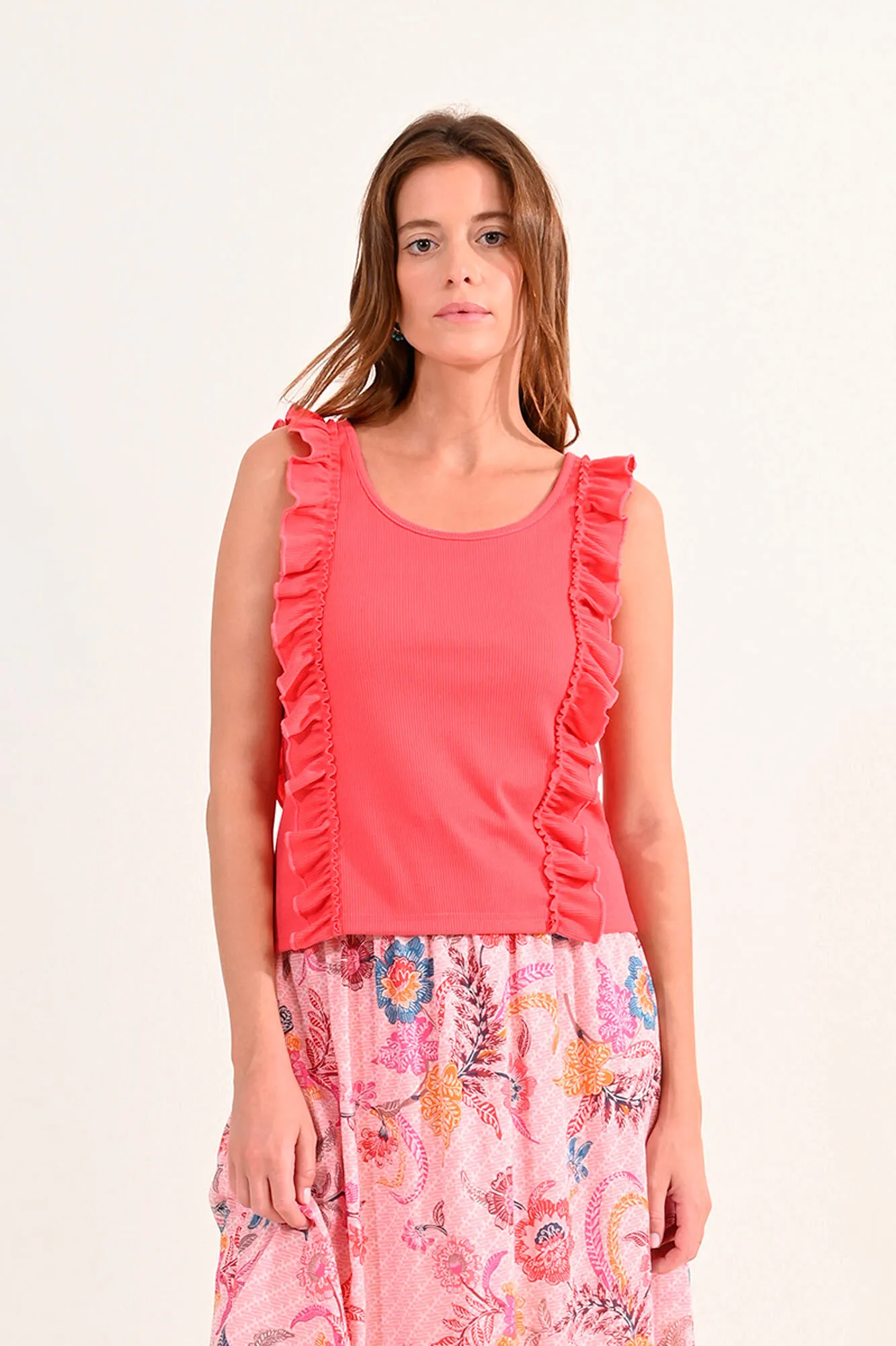 Molly Bracken Top de mujer sin manga con volantes