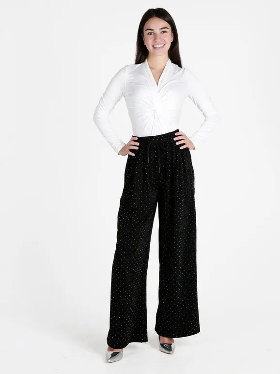 Monique Pantalón ancho elegante de mujer con pedrería
